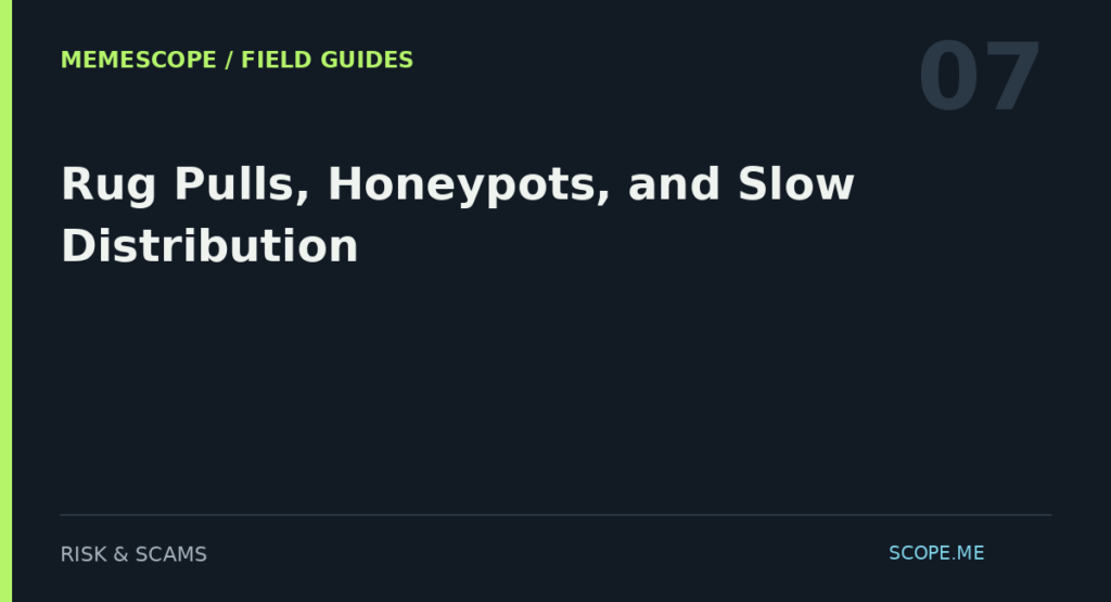 MemeScope field guide 07: Rug Pulls, Honeypots, and Slow Distribution